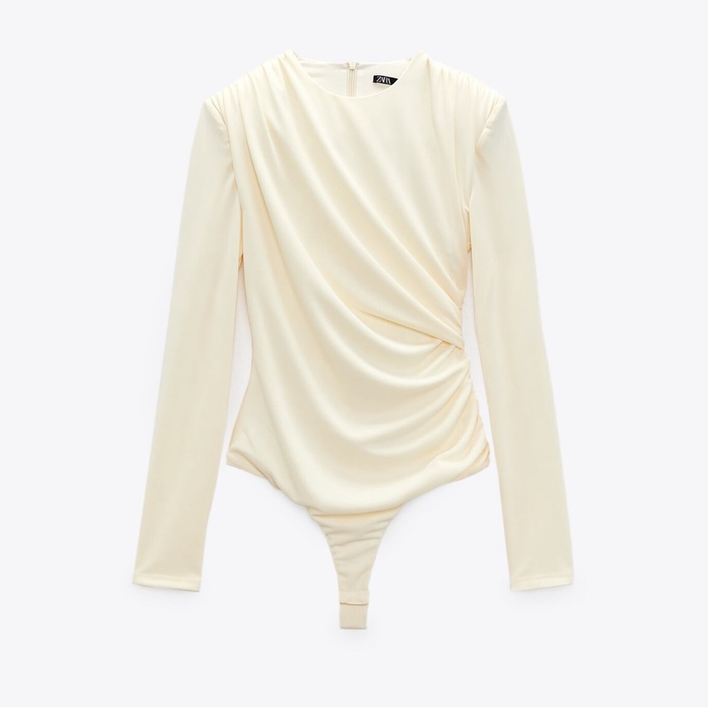 Zara Draped Bodysuit Ecru Size XS